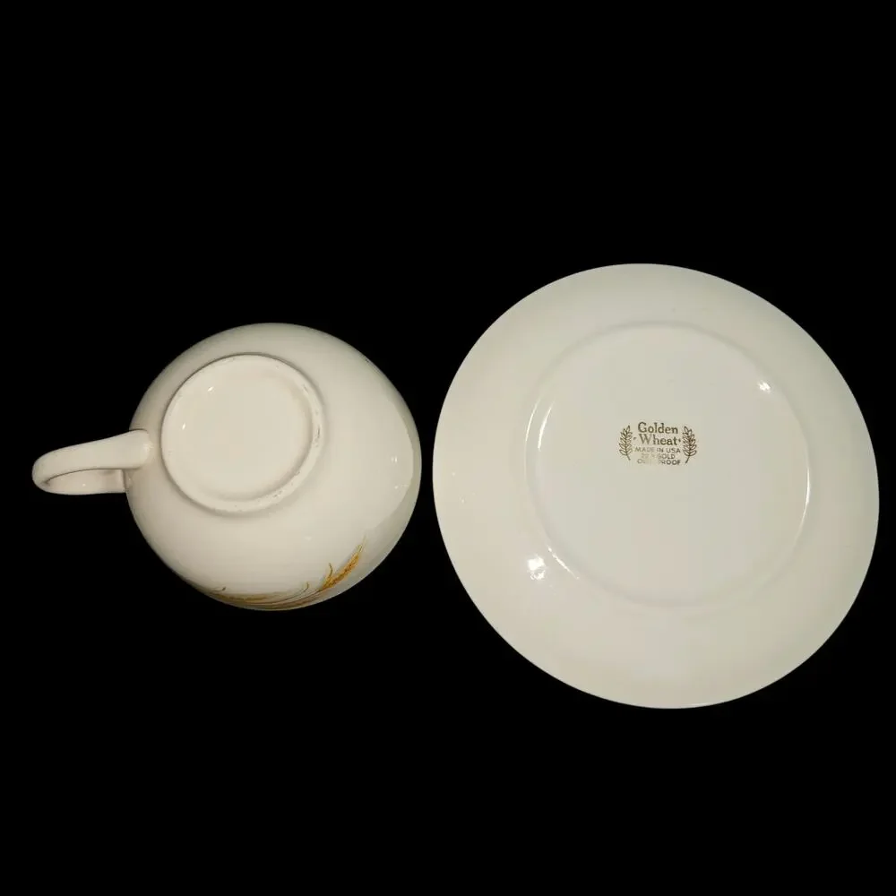 Golden Wheat Cup & Saucer Set of 4 22K Gold Oven Proof USA Vintage Tea Coffee